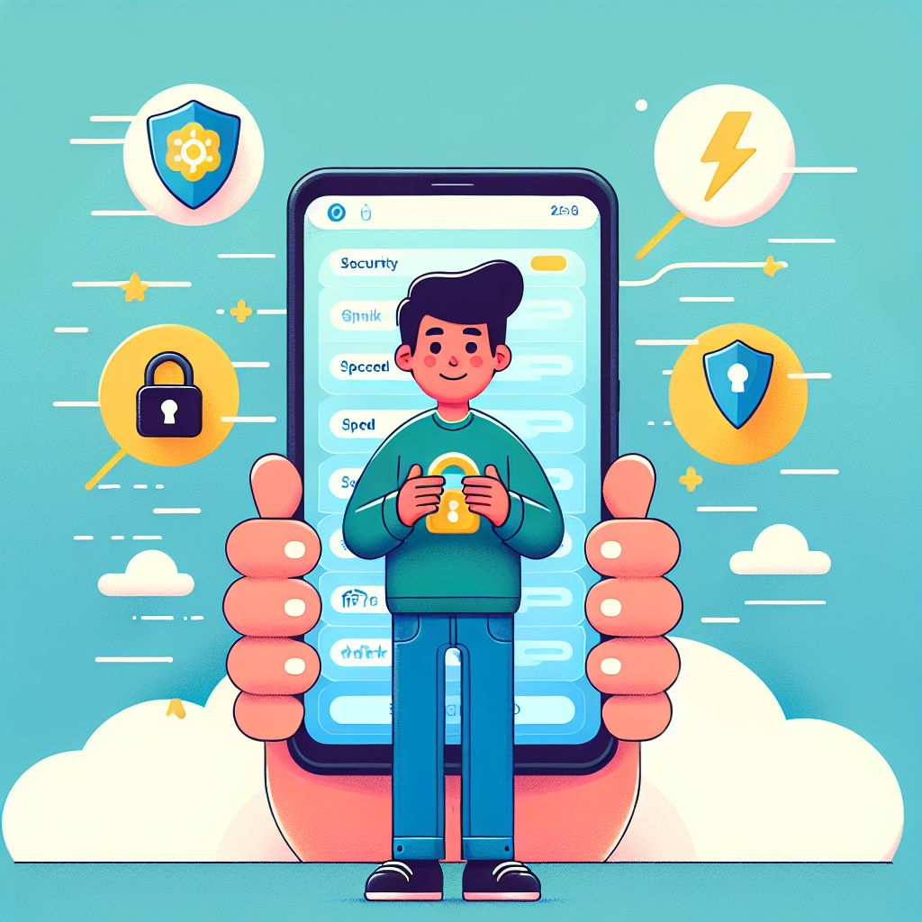 Cartoon character holding a smartphone with 9777bed app interface and floating icons